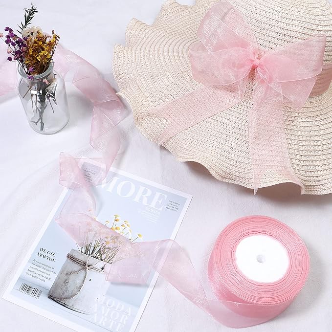 1.5 inch Sheer Organza Ribbon Rose Gold Chiffon Ribbon for Gift Wrapping Christmas Halloween Decoration Wedding Bouquet Crafts 50 Yards