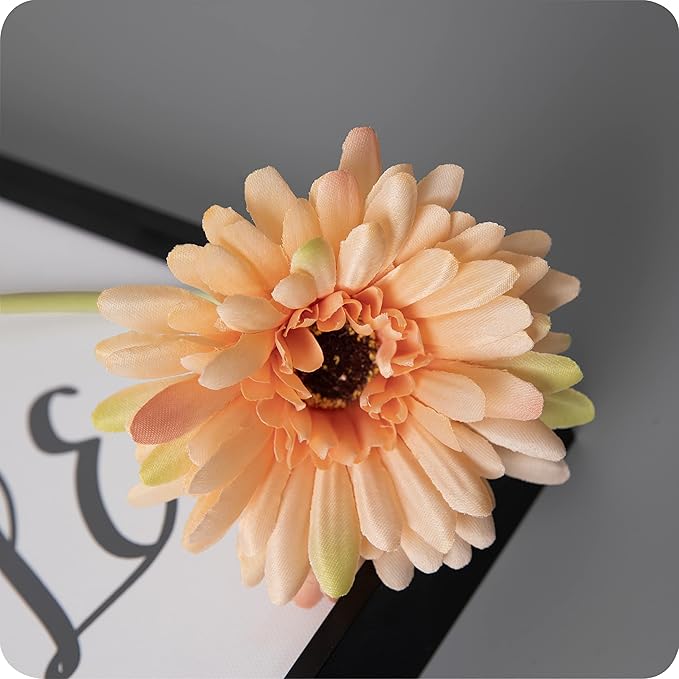 12pcs Artificial Gerbera Daisies,22 Inch Long Stem Silk Daisy Flowers,Realistic Artificial Flower Mums for Home Décor Centerpiece Wreath Supplies Wedding Bouquet,Elegant Yellow