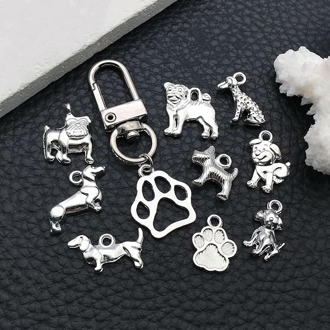 WOCRAFT 60pcs Bright Silver Dogs Bracelet Charms for Jewelry Making Sets DIY Necklace Bracelet Keychain Crafting Charms Kit Craft Supplies (SN861)