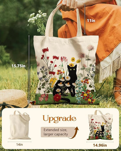 Aesthetic Tote Bag for Women- with Magnetic Buckle and Zipper Inner Pocket Cloth Cotton Canvas Tote Bags