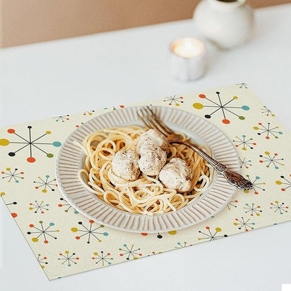 Mid Century Retro Placemats Set of 4 Yellow Kitchen Table Mats for Dining Farmhouse Holiday Home Decor,Linen Washable Place Mats 12x18 4 PCS, Style-18