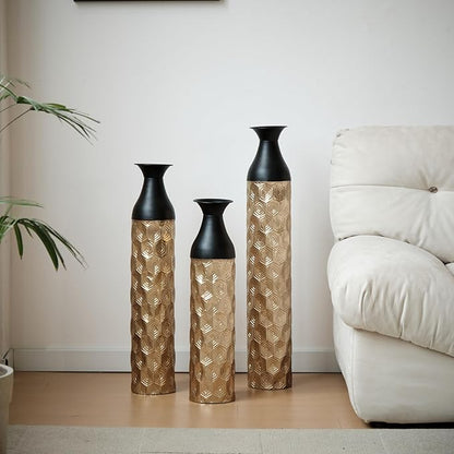 Floor Vases, Tall Home Decor Metal Vase Set of 3 Large Glazed Decorative Vases for Wedding Decor, Elegant Modern Flower Holder for Living Room, Entryway, Hallway, Dining Room
