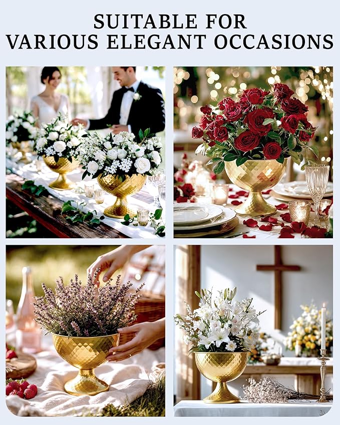 2 Pcs Distressed Gold Metal Compote Bowl Centerpieces for Tables,Urn Vases for Vintage Wedding Centerpieces,Elegant Compote Vases,Pedistal Vase for Christmas Anniversary Party (Gold)
