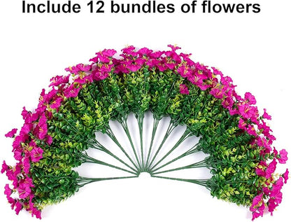 HyeFlora Artificial Flowers for Outdoors Fake Plants, 12 Bundles Faux Fuchsia Morning Glory UV Resistant Look Real Silk Flowers for Outside Planter Front Door Porch Patio Yard Fall Autumn Decoration