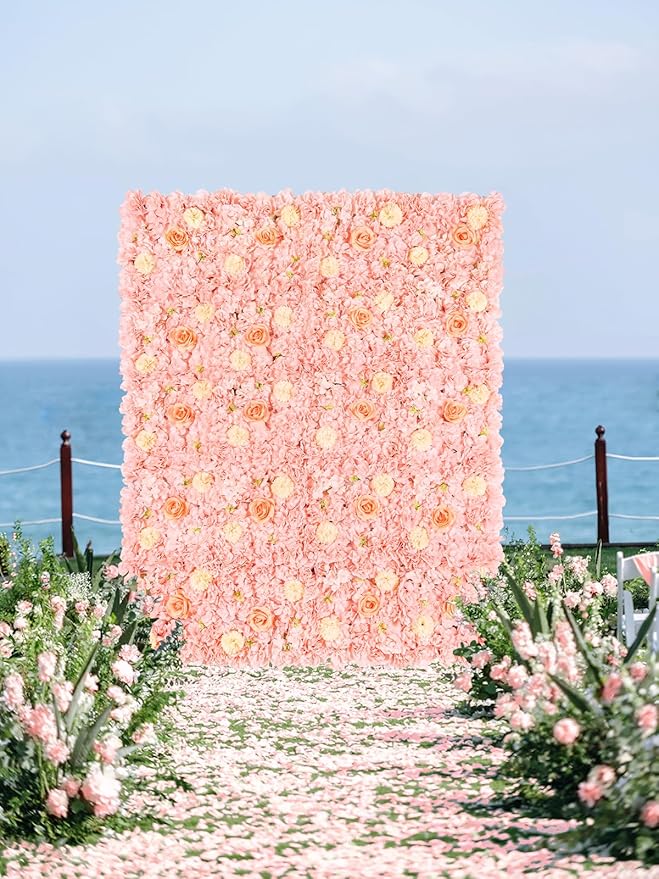 Artificial Flower Wall 5ftx3.74ft Peach Floral Backdrop Wedding Wall Panel Fake Background for Balloon Party Baby Shower Birthday Bridal Decorations