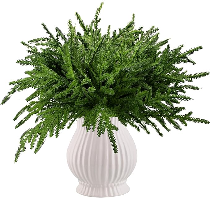 6 Pcs Norfolk Pine Stems Real Touch Norfolk Pine Branches Realistic Christmas Greenery Evergreen Stems for Decorating Christmas Indoor Home Decor