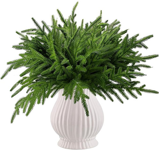 6 Pcs Norfolk Pine Stems Real Touch Norfolk Pine Branches Realistic Christmas Greenery Evergreen Stems for Decorating Christmas Indoor Home Decor