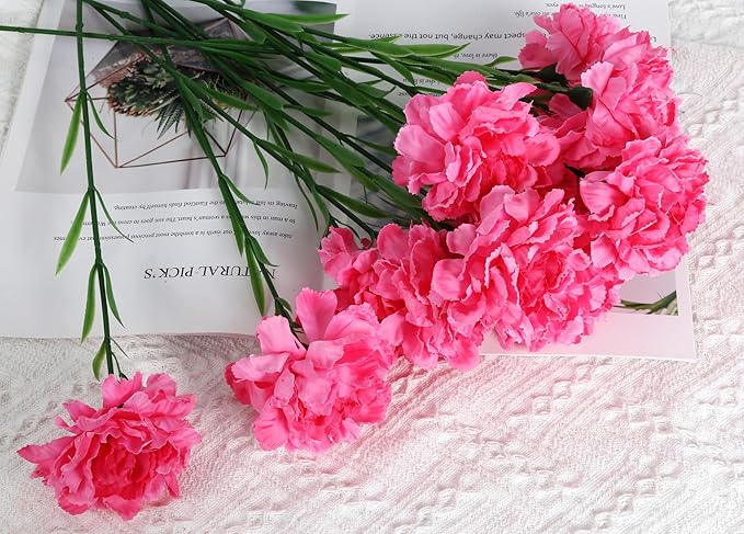 Pink Carnations Artificial Flowers 15PCS Carnations Flowers Silk Flowers 21.25in Fake Flowers for Wedding Home Table Centerpieces Floral Arrangements(Hot Pink)