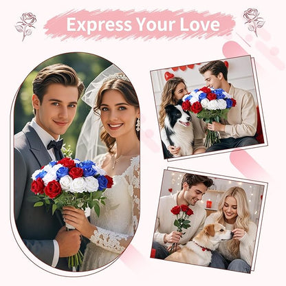 52 PCS Mixed Artificial Roses Bulk, Fake Artificial Flowers Wedding Bouquet Silk Faux Rose with Stems for Wedding Flowers Decoration, Valentines Roses, Bridal Bouquet Roses, Wedding Decoration