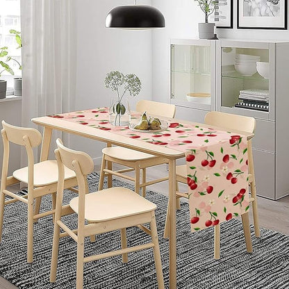 Cherry Table Runner,Spring Summer Fruit Tropical Birthday Party Decorations Dining Room Home Kitchen Table Decor 13 x 90In