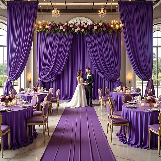 PartyVillage 20ft×15ft Deep Purple Backdrop Curtain for Wedding Parties, 4 Panels Wrinkle Free 15 FT Long Polyester Photo Backdrop Drapes Back Drop Cloth for Birthday Photography Background