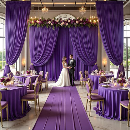 PartyVillage 20ft×15ft Deep Purple Backdrop Curtain for Wedding Parties, 4 Panels Wrinkle Free 15 FT Long Polyester Photo Backdrop Drapes Back Drop Cloth for Birthday Photography Background