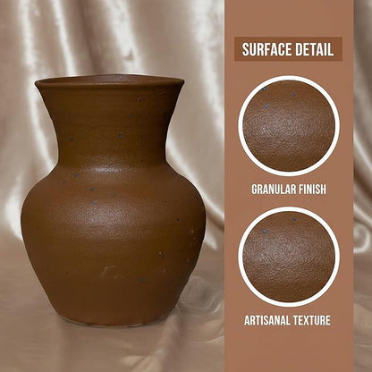 6.3IN Rustic Farmhouse Ceramic Vase Home Decor,Handmade Vintage Stoneware Clay Pottery Terracotta Textured for Modern Farmhouse, Living Room, Office Desk Table Shelf(Dark Brown)