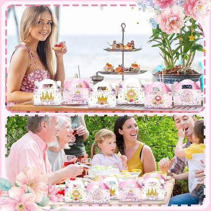24 Pcs Princess Party Favors Boxes Little Princess Goodie Treat Candy Boxes with Handles Pink Gift Container for Girls Birthday Party Baby Shower Supplies
