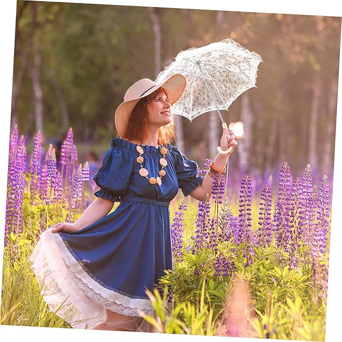 Lace Umbrella Parasol Floral White Umbrella Vintage Wedding Bridal Umbrella Photography Scene Props for Baby Shower Bridal Decorations Assorted Color A