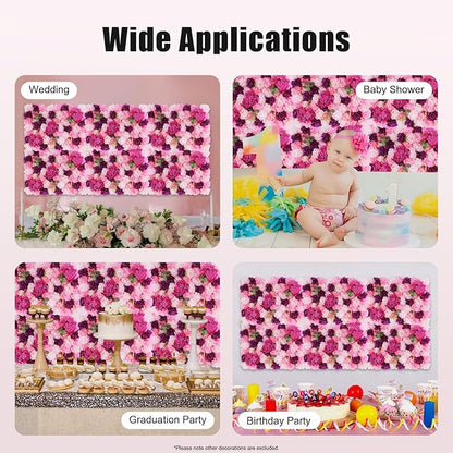 Flower Wall Panel Set,Artificial Wall Flower Backdrop,6Pcs 23.62 * 15.74 3D Silk Hydrangea Rose Floral Panel,Faux Roses Artificial Flower Backdrop for Wall Decor (6PCS Pink, Purple)
