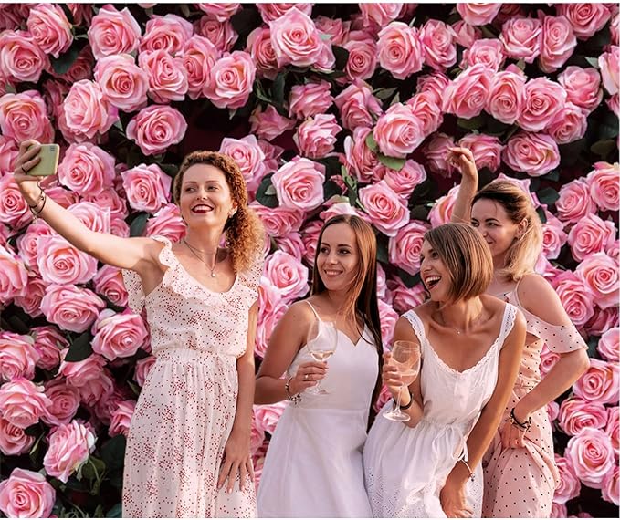 9x6ft Floral Backdrop for Party Photoshoot Pink Rose Flowers Wedding Birthday Bridal Shower Flower Wall Decorations Photography Background
