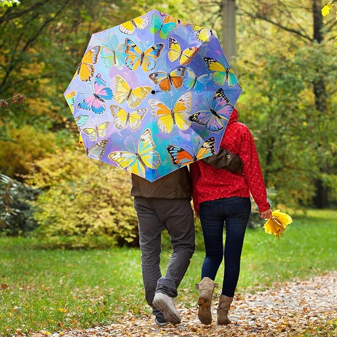 Small Compact Travel Automatic Folding Umbrella for Women, Portable Lightweight, Rain, Wind, UV Sun Shade
