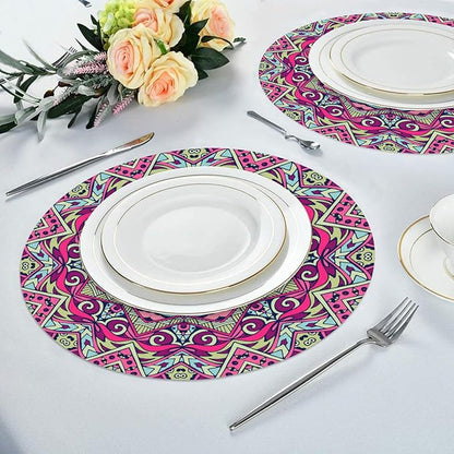 Mandala Round Placemat Set of 4 Elegant Linen Table Mats for Dining, Heat Resistant, Stain Resistant Perfect for Dinner Parties, Restaurants, and Everyday Use