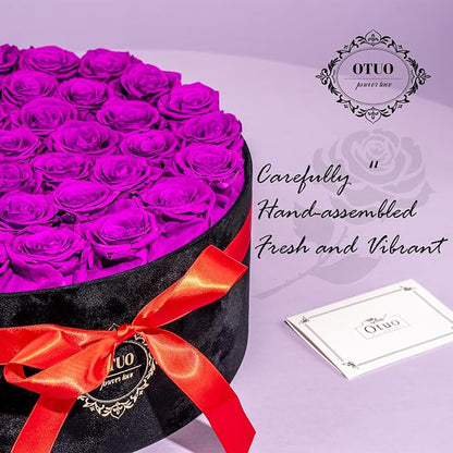 40 Real Preserved Roses in Suede Box Forever Roses Last Up to 3 Years, Flowers for Delivery Prime, Mother’s Day, Birthday, Christmas - Purple