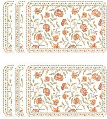 ISAENNE French Vintage PVC Placemats Set of 6,Red Floral PVC Placemat, Waterproof and Heat-Resistant, Decoration for Kitchen, Party,Dinning,New Year,12"*17"