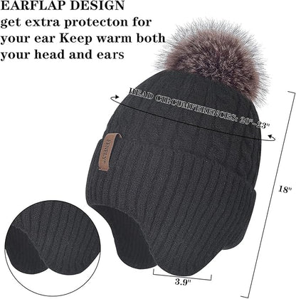 FENELY Women's Knitted Warm Beanie Winter Hat, Warm Chunky Snow Hat with Pompom