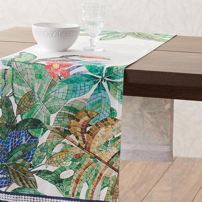 Maison d' Hermine Table Runner 100% Combed Cotton Premium 14.50 Inch x 72 Inch Decorative Runner Table Runners, Dining, Kitchen, Parties & Camping, Mosaic (Double Layer)
