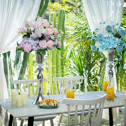 Metal Trumpet Wedding Flower Vases, 22" Tall Elegant Table Centerpiece Vases, Gold Flower Arrangement Stands for Anniversary Ceremony Birthday Party Event Wedding Home Decoration (Silver, 22"-2pcs)