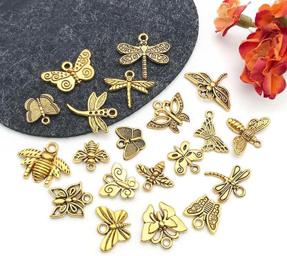 WOCRAFT 60pcs Antique Gold Butterfly Bracelet Charms for Jewelry Making Sets DIY Necklace Bracelet Keychain Crafting Charms Kit Craft Supplies (SN846)