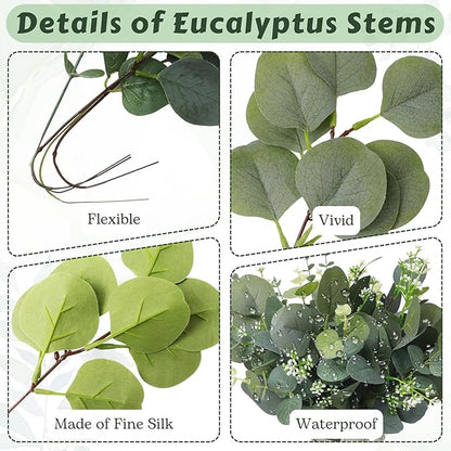 Eucalyptus Leaves Stems 100 PCS, 4 Kinds Mixed Artificial Greenery Stems for Wedding Decor Vase Floral Arrangement Centerpiece