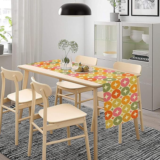Mid Century Table Runner, Flag Retro Atomic Starburst 1950s Abstract Geometric Space Tabletop Decoration for Home Kitchen Restaurant Table Flag 13x70 Inch