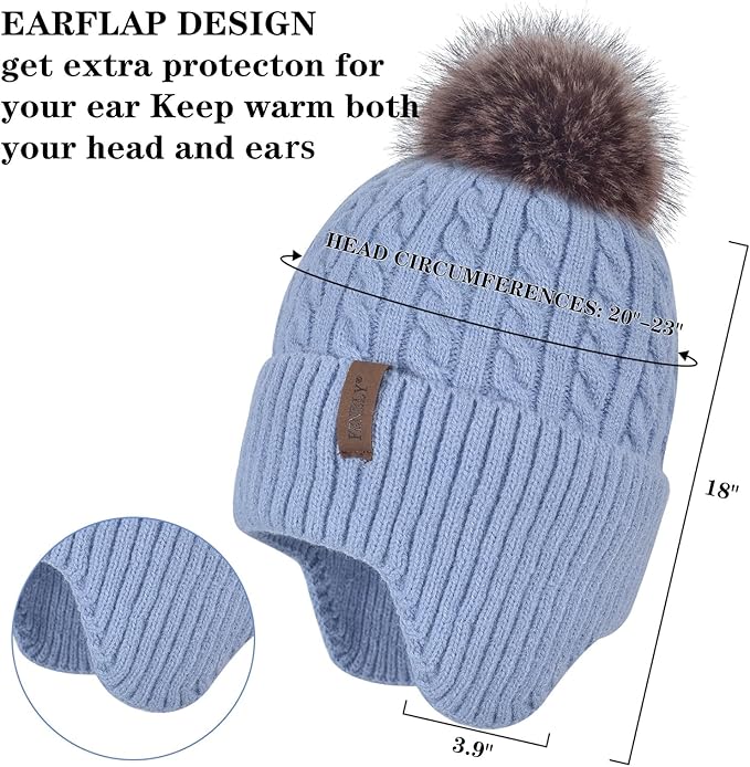 FENELY Women's Knitted Warm Beanie Winter Hat, Warm Chunky Snow Hat with Pompom