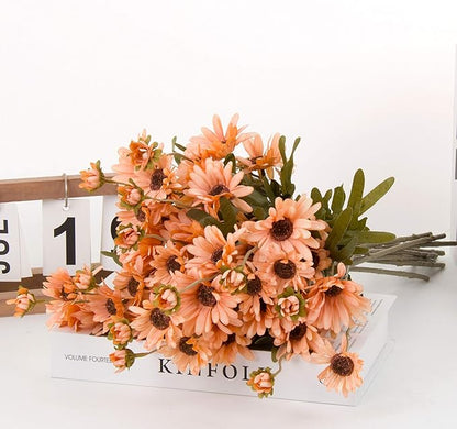 12pcs Gerbera Daisy Artificial Flowers 20 Inch Long Stem Artificial Daisy Mums for Home Décor Centerpiece Wedding Bridal Bouquet DIY(Deep Champagne)