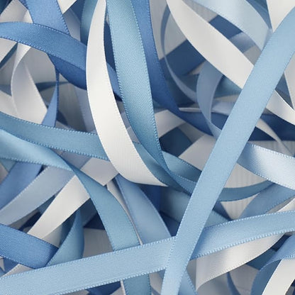 French Blue Ribbon 3/8 Inch Thin Dusty Blue Satin Ribbon 5 Rolls Assortment for Wedding Baby Shower Invitation Card Gift Wrapping Crafts - 50Yards