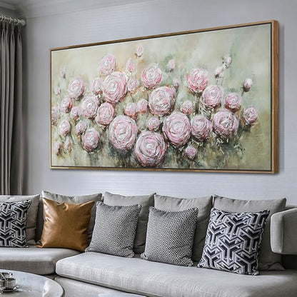 Arjun Flowers Wall Art Framed Canvas Art Wall Decor Living Room, Roses Floral Painting Textured Large Bedroom Artwork Picture Home Office Dining Room, 48"x24"
