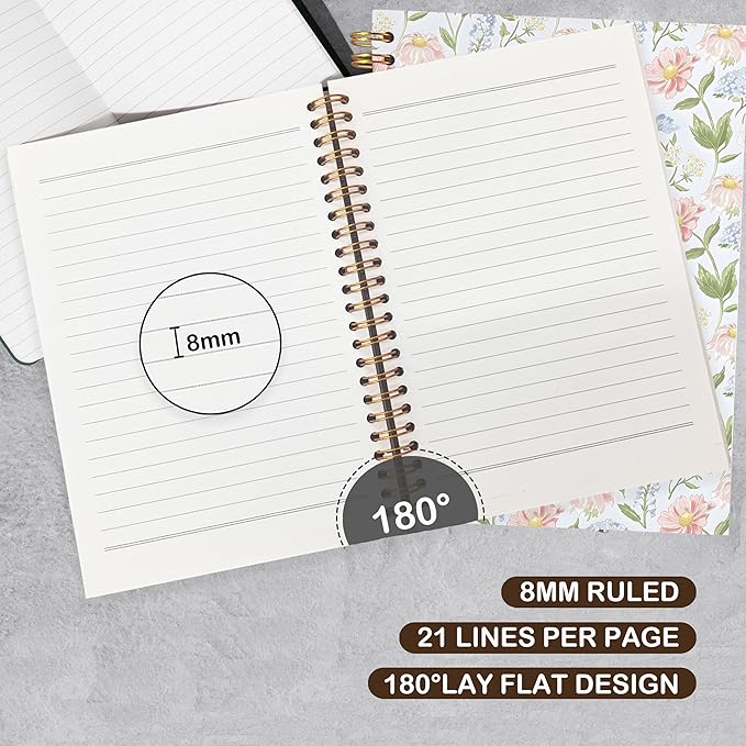 VIIJJUE Floral Notebook, Flower Journals for Writing, Hardcover Spiral Notebooks, 5.5x8.3 Inch