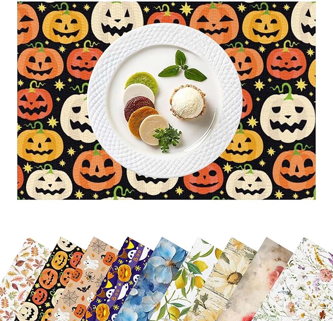 Placemats Set of 4 Halloween Waterproof Oilproof Table Mats Washable Wipeable Heat Resistant Easy to Clean for Indoor Outdoor Party Kitchen Dining Table Decoration 12 * 18in