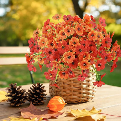 MACTING Artificial Fall Flowers for Outdoors 6 Bundles Faux Mums Outdoor Plants UV Resistant Fake Silk Flowers for Planters Front Door Porch Patio Indoor Outside Autumn Thanksgiving Decor,Orange & Red