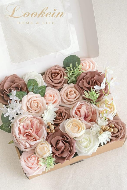 Lookein Artificial Flowers for DIY Wedding Decoration Bridal Bouquet Table Centerpieces Flower Wreaths Aisle Decoration Home Decor, Elegant Dusty Rose
