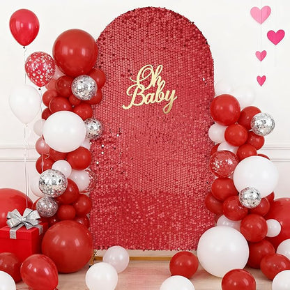 7.2FT Red Arch Cover Sequin: Wedding Arch Shimmer Backdrop Covers Sparkle Arched Stand Covers Glitter Backdrop Spandex Covers for Prom Party Decorations
