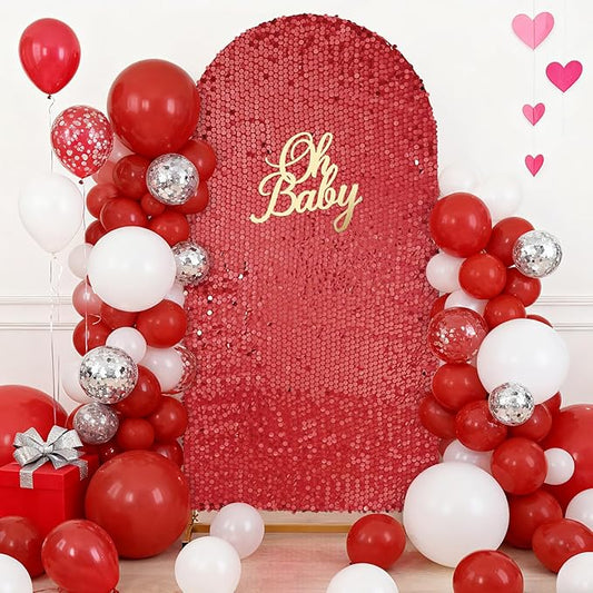 7.2FT Red Arch Cover Sequin: Wedding Arch Shimmer Backdrop Covers Sparkle Arched Stand Covers Glitter Backdrop Spandex Covers for Prom Party Decorations