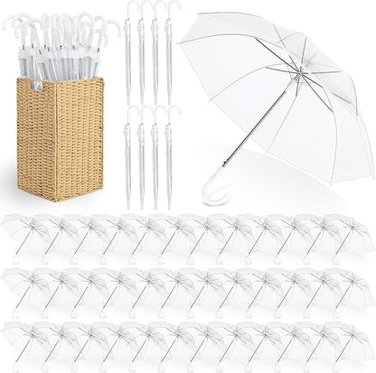 Aodaer Clear Wedding Umbrella with Foldable Storage Box Transparent Auto Open Stick Umbrellas Windproof Large Canopy Umbrella with J Hook Handle for Outdoor Activities, Wedding Photography