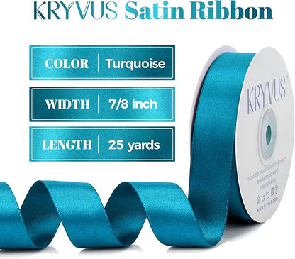 Premium Double Faced Turquoise Blue Satin Polyester Ribbon, 7/8 Inch X 25 Yards, Perfect for Gift Wrapping, Wedding, Birthday, Baby Shower, Formal & Celebratory Events