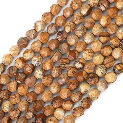Faceted Natural Brown Picture Jasper Stone Round Beads 10mm 36cm/Strand for Jewelry Making
