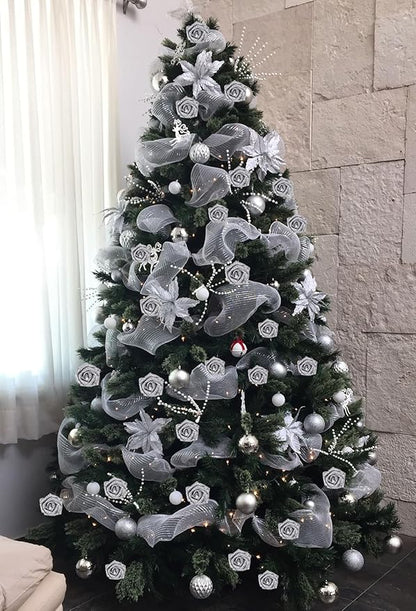 IPOPU Silver Roses,25PCS Glitter Roses Bouquet Fake Flowers with Crystal for Cake Wedding Bouquet Home Party Decoration(Silver)