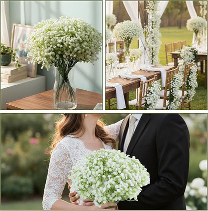 150PCS Babys Breath Artificial Flowers, Bulk Faux Baby Breath Flower Babys Breaths White Gypsophila Real Touch Wedding Flower Bouquet for Wedding Party Bouquet Garden Home Decor-11.81inches