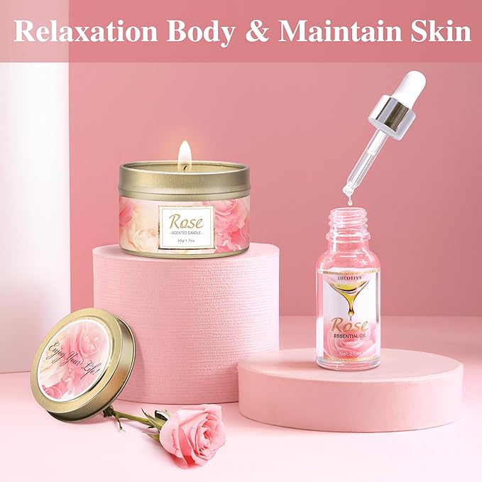 Gifts for Women, Happy Birthday Gifts for Women, Christmas Bath and Body Gifts for Woman with Unique Rose Self Care Gift, Home Spa Gift Basket for Mom, Girlfriend, Sister, Female Friends, Coworker