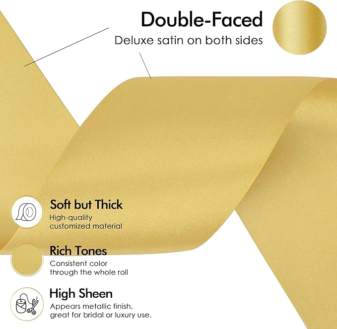 MEEDEE Gold Satin 3 Inch Ribbon Lux Double Faced Satin Ribbon Christmas by 10 Yards Tree Ribbons Wide Gold Ribbons for Christmas Tree Decoration, Weddings, Flower Bouquet