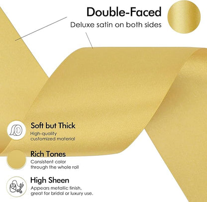 MEEDEE Gold Satin 3 Inch Ribbon Lux Double Faced Satin Ribbon Christmas by 10 Yards Tree Ribbons Wide Gold Ribbons for Christmas Tree Decoration, Weddings, Flower Bouquet