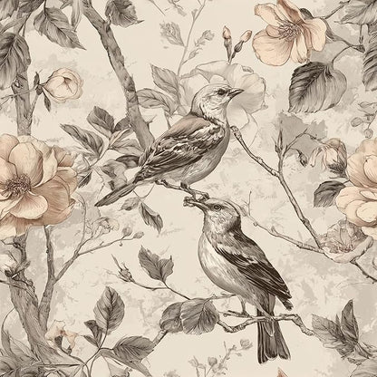 Vintage Animal Peel and Stick Contact Paper Beige Bird Removable Botanical Leaf Tree Wallpaper 17.7" x 118.11" Wall Paper Watercolor Self Adhesive for Classroom Bedroom Laundry Room Bathroom